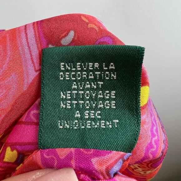 Lauren Ralph Lauren Pink Orange Multi Paisley Silk 3/4 Sleeve Blouse Colorful PS - Picture 9 of 9